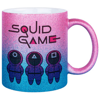 The squid game characters, Κούπα Χρυσή/Μπλε Glitter, κεραμική, 330ml