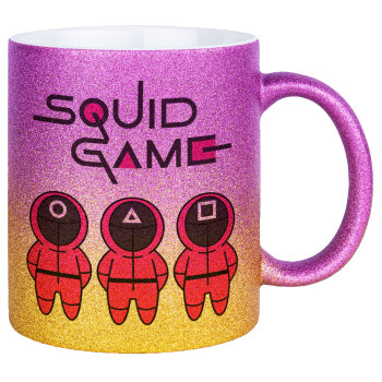 The squid game characters, Κούπα Χρυσή/Ροζ Glitter, κεραμική, 330ml