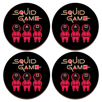 The squid game characters, ΣΕΤ x4 Σουβέρ ξύλινα στρογγυλά plywood (9cm)