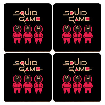 The squid game characters, ΣΕΤ x4 Σουβέρ ξύλινα τετράγωνα plywood (9cm)