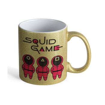 The squid game characters, Κούπα Χρυσή Glitter που γυαλίζει, κεραμική, 330ml