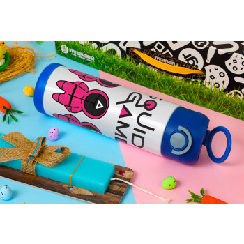 The squid game characters, Easter candle, Childrens hot water bottle, stainless steel, with safety straw, BLUE (500ml)