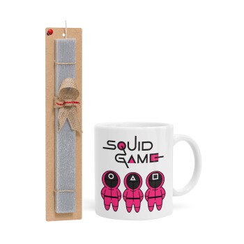 The squid game characters, Easter Set, Ceramic Cup (330ml) & Easter aromatic flat candle (30cm) (GRAY)