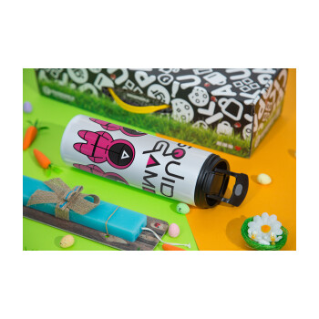 The squid game characters, Easter candle,Travel Tumbler 2 Lids, with metal straw & cleaning brush & aromatic flat candle (30cm) (BLUE)