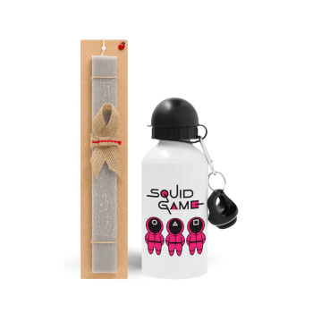 The squid game characters, Πασχαλινό Σετ, παγούρι μεταλλικό  αλουμινίου (500ml) & πασχαλινή λαμπάδα αρωματική πλακέ (30cm) (ΓΚΡΙ)