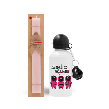 The squid game characters, Easter Set, metallic aluminum bottle (500ml) & aromatic flat Easter candle (30cm) (PINK)