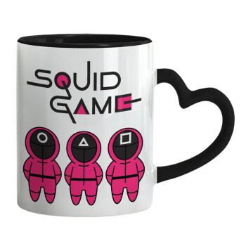 The squid game characters, Mug heart black handle, ceramic, 330ml