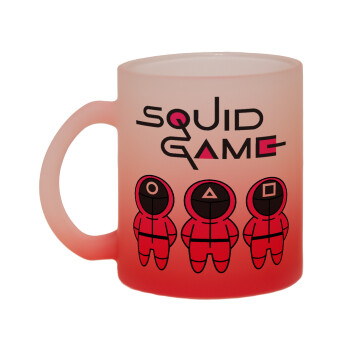 The squid game characters, Κούπα γυάλινη δίχρωμη με βάση το κόκκινο ματ, 330ml