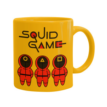 The squid game characters, Ceramic coffee mug yellow, 330ml (1pcs)