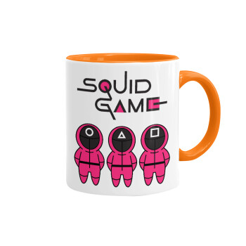 The squid game characters, Mug colored orange, ceramic, 330ml