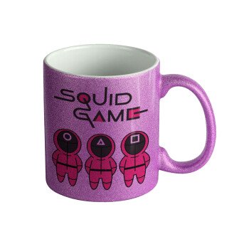 The squid game characters, Κούπα Μωβ Glitter που γυαλίζει, κεραμική, 330ml