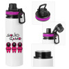 Metallic water bottle with safety lid, 850ml aluminum
