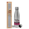 Easter Set, metallic Inox water bottle (750ml) & aromatic flat Easter candle (30cm) (GRAY)