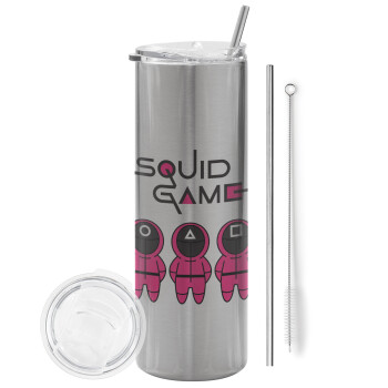 The squid game characters, Eco friendly stainless steel Silver tumbler 600ml, with metal straw & cleaning brush