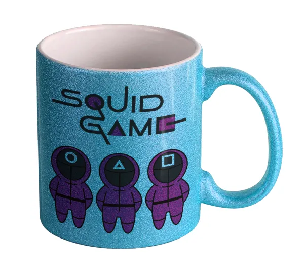 The squid game characters — Light blue glitter mug that sparkles, ceramic, 330ml