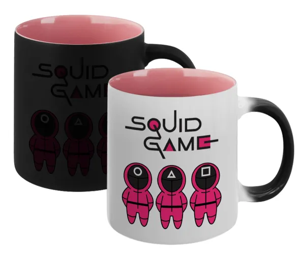 The squid game characters — Magic mug with pink interior, ceramic, 330ml, changes colour with hot drinks