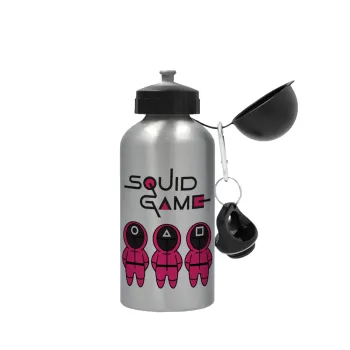 The squid game characters, Metallic water jug, Silver, aluminum 500ml