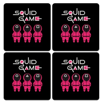 The squid game characters, ΣΕΤ 4 Σουβέρ ξύλινα τετράγωνα (9cm)