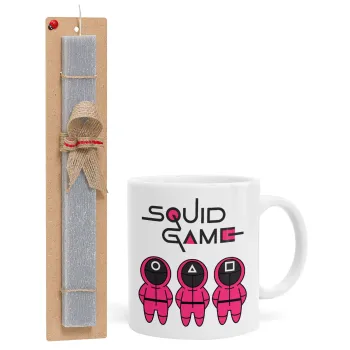 The squid game characters, Easter Set, Ceramic Cup (330ml) & Easter aromatic flat candle (30cm) (GRAY)