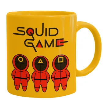 The squid game characters, Ceramic coffee mug yellow, 330ml