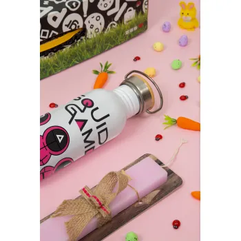 Το παιχνίδι του καλαμαριού, Πασχαλινή Λαμπάδα με παγούρι μεταλλικό (620ml, stainless steel) & κερί αρωματικό πλακέ (30cm) (ΡΟΖ)