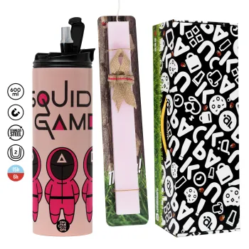 Το παιχνίδι του καλαμαριού, Πασχαλινή Λαμπάδα με  ΡΟΖ Travel Tumbler θερμό (600ml, BPA free) & κερί αρωματικό πλακέ (30cm) (ΡΟΖ)