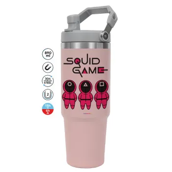 The squid game characters, Pink color, 890ml (30oz) stainless Steel Tumbler with Handle
