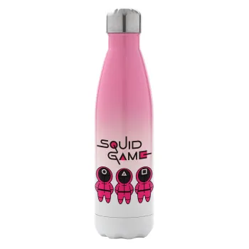 The squid game characters, Metal mug thermos Pink/White (Stainless steel), double wall, 500ml