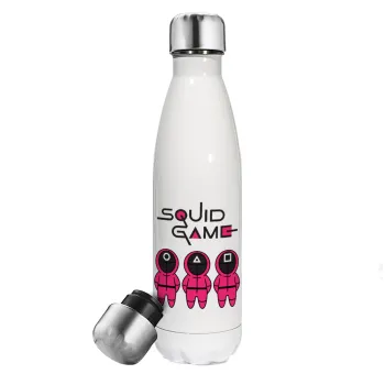 The squid game characters, Metal mug thermos White (Stainless steel), double wall, 500ml