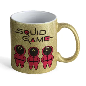 The squid game characters, Κούπα Χρυσή Glitter που γυαλίζει, κεραμική, 330ml