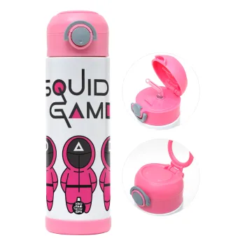 The squid game characters, Children's hot water bottle, stainless steel, with safety straw, PINK (500ml)