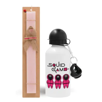 The squid game characters, Easter Set, metallic aluminum bottle (500ml) & aromatic flat Easter candle (30cm) (PINK)