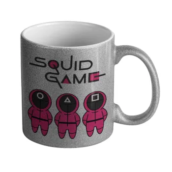The squid game characters, Κούπα Ασημένια Glitter που γυαλίζει, κεραμική, 330ml