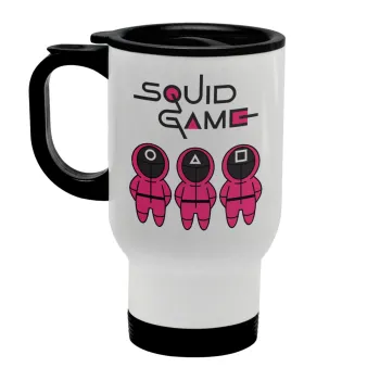 The squid game characters, Stainless steel travel mug with lid, double wall white 450ml