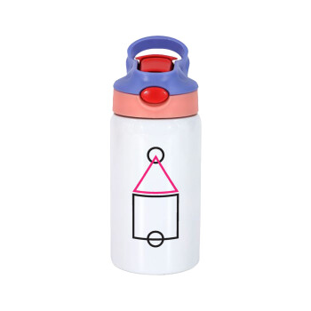 The squid game ojingeo, Children's hot water bottle, stainless steel, with safety straw, pink/purple (350ml)