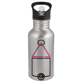 The squid game ojingeo, Water bottle Silver with straw, stainless steel 500ml