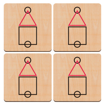 The squid game ojingeo, ΣΕΤ x4 Σουβέρ ξύλινα τετράγωνα plywood (9cm)