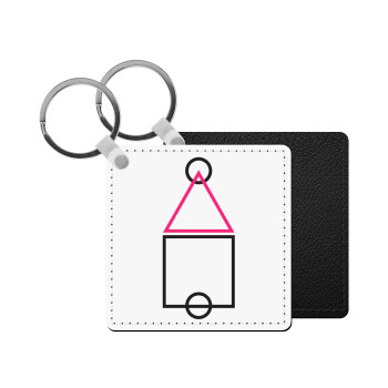 The squid game ojingeo, Μπρελόκ Δερματίνη, τετράγωνο ΜΑΥΡΟ (5x5cm)