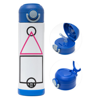 The squid game ojingeo, Children's hot water bottle, stainless steel, with safety straw, BLUE (500ml)