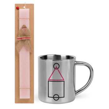 The squid game ojingeo, Easter Set, metallic thermal cup (300ml) & aromatic flat Easter candle (30cm) (PINK)