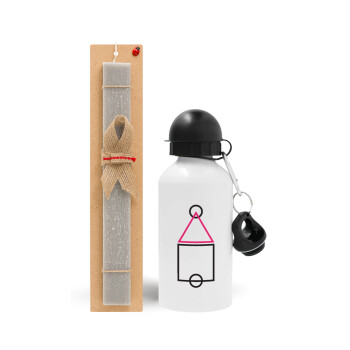 The squid game ojingeo, Easter Set, metallic aluminum water bottle (500ml) & aromatic flat Easter candle (30cm) (GRAY)