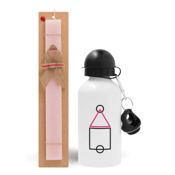 The squid game ojingeo, Easter Set, metallic aluminum bottle (500ml) & aromatic flat Easter candle (30cm) (PINK)
