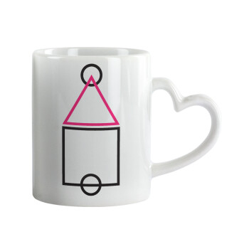 The squid game ojingeo, Κούπα καρδιά χερούλι λευκή, κεραμική, 330ml