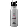 Water bottle Silver with straw, stainless steel 600ml