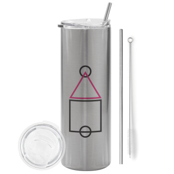 The squid game ojingeo, Eco friendly stainless steel Silver tumbler 600ml, with metal straw & cleaning brush