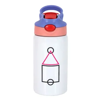 The squid game ojingeo, Children's hot water bottle, stainless steel, with safety straw, pink/purple (350ml)