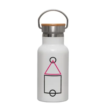 The squid game ojingeo, Metallic thermos (Stainless steel) White with wooden lid (bamboo), double-walled, 350ml