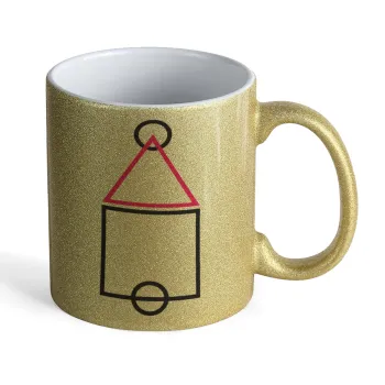 The squid game ojingeo, Κούπα Χρυσή Glitter που γυαλίζει, κεραμική, 330ml