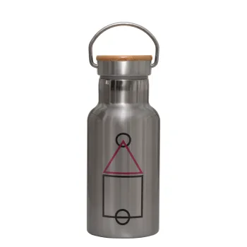 The squid game ojingeo, Stainless steel metallic thermos flask, silver with a bamboo lid, double-walled, 350ml.