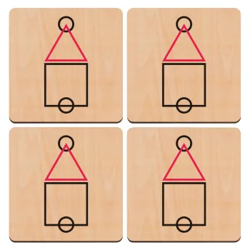 The squid game ojingeo, ΣΕΤ x4 Σουβέρ ξύλινα τετράγωνα plywood (9cm)